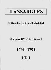 Délibérations du conseil municipal (20 octobre 1791-10 nivôse an II).