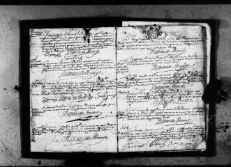 Baptêmes (27 juin 1685-2 février 1713), mariages (26 février 1686-3 mai 1711), sépultures (20 décembre 1685-5 octobre 1712) (contient ""La relation du massacre que les fanatiques firent à Saint-sériès et à Saturargues"", la liste nominative de ceux qui ont été brûlés et tués (20 septembre 1703, Le testament d'Antoine Marquès (24 juillet 1746)