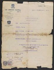 Certificat d'emploi occupé au Grand Hôtel à Sète.