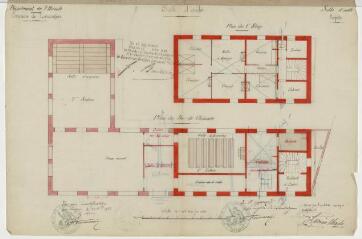 Salle d'asile, plan du 1er étage, plan du rez-de-chaussée par l'architecte Perrier Charles. Montpellier, 22 décembre 1882.