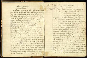 Fonds Léopold Alfred Couïssy (1887-....), caporal puis sergent au 4e régiment d'infanterie coloniale (4e RIC), sergent au 36e bataillon de tirailleurs sénégalais (36e BTS), au 66e bataillon de tirailleurs sénégalais (66e BTS), puis au 24e régiment de tirailleurs coloniaux (24e RTC) : récit de souvenirs manuscrit, intitulé " La guerre de 1914-1918 par Alfred Couïssy ".