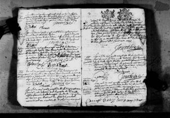 Paroisse de Lattes.- Baptêmes (20 février 1687-24 juillet 1729), mariages (2 octobre 1690-20 mai 1729), sépultures (21 février 1687-7 avril-1729)