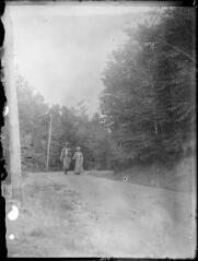 1 vue  - Couple se promenant sur une route forestière. / [Anonyme] (ouvre la visionneuse)