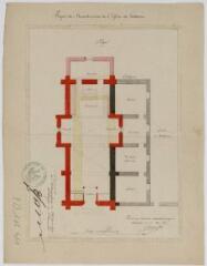 1 vue  - Projet de reconstruction de l\'église : plan / dressé par l\'architecte d\'arrondissement. – 1857. 2 O 102/4/1 (ouvre la visionneuse)