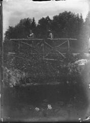 1 vue Deux enfants acoudés à un pont qui surplombe une mare. / [Anonyme]