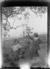 1 vue  - Deux petites filles dans un jardin. / [Anonyme] (ouvre la visionneuse)